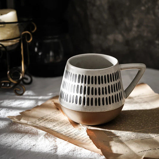 Unique hand-painted ceramic mug with retro Nordic design, featuring a large capacity and durable construction for everyday use