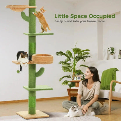 Adjustable Cactus Cat Tree with Multiple Platforms, Scratching Posts, and Cosy Nooks for Indoor Cats