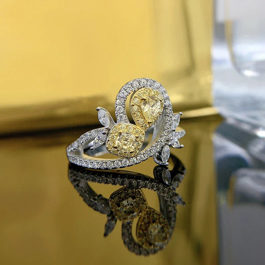 Elegant 925 silver ring with a yellow diamond, a timeless British accessory