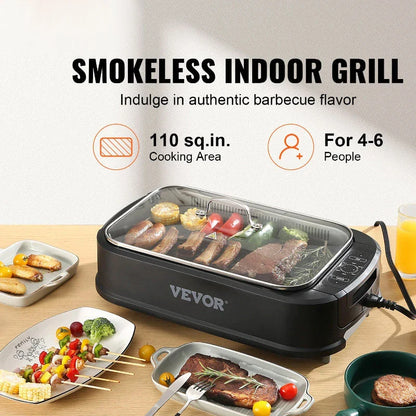 Powerful 1500W Smokeless Indoor Grill with Generous 110 sq. in. Cooking Surface, Precise Temperature Control, and Smokeless Technology