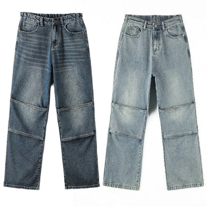 Men's overalls in retro blue denim with zipper fly and comfortable mid-waist design