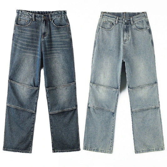Men's overalls in retro blue denim with zipper fly and comfortable mid-waist design