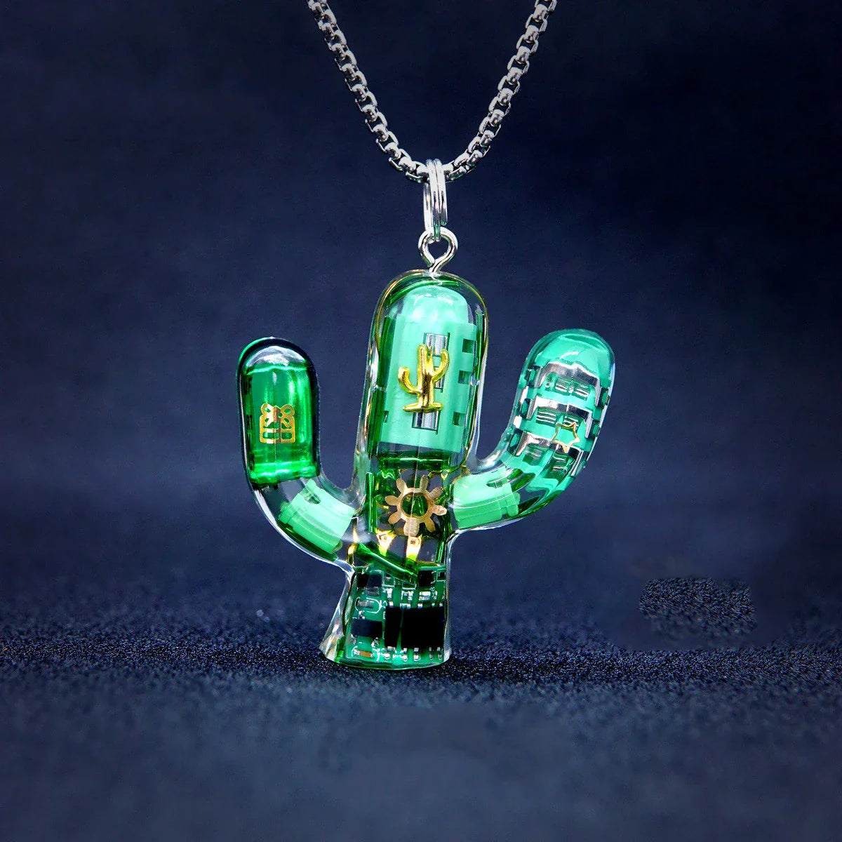Cactus-shaped pendant necklace made of durable titanium steel with a minimalist geometric design for a sophisticated, versatile accessory