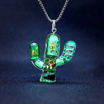 Cactus-shaped pendant necklace made of durable titanium steel with a minimalist geometric design for a sophisticated, versatile accessory