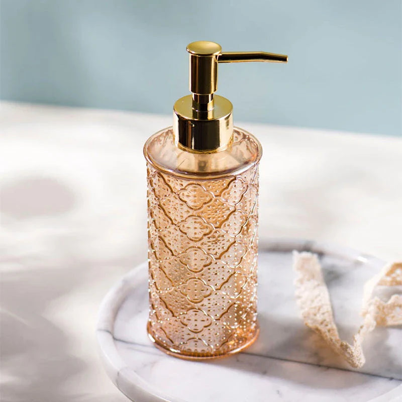 Elegant glass soap dispenser with sleek, minimalist design for bathroom and kitchen use
