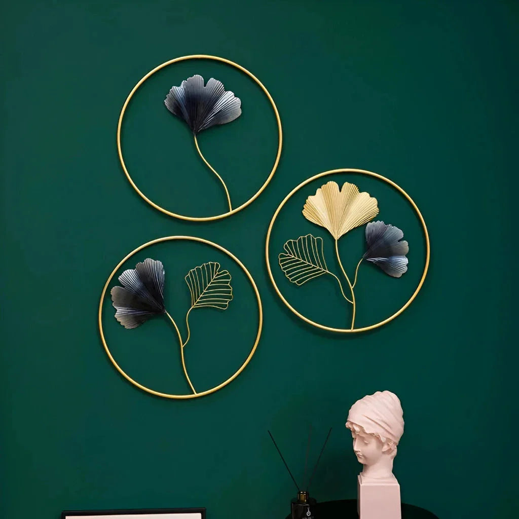 Exquisite modern metal wall hanging featuring an intricate ginkgo leaf design, perfect for elevating the style of any British home