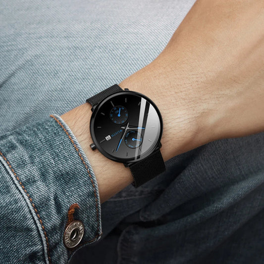 Classic and sophisticated men's watch with luminous display, week indicator, and water-resistant design