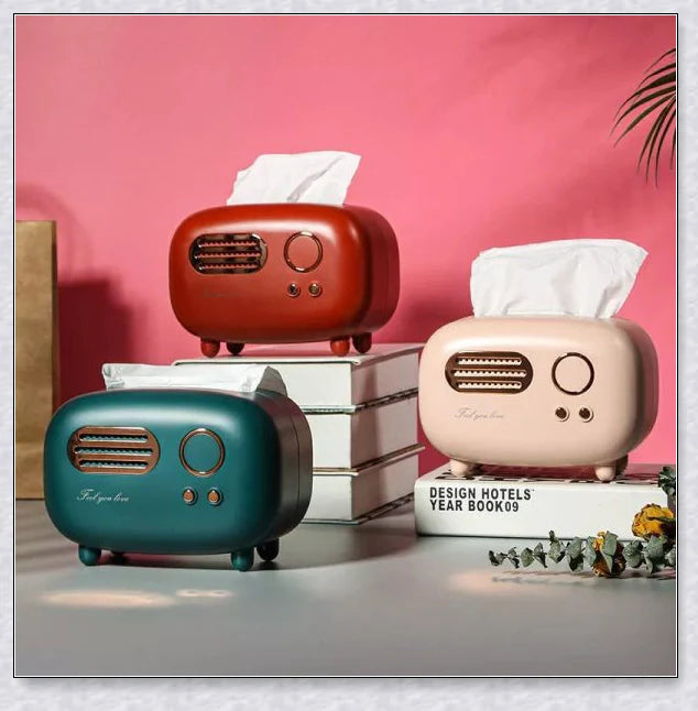 Retro-inspired tissue box cover in vibrant colours, adding vintage charm to any home decor