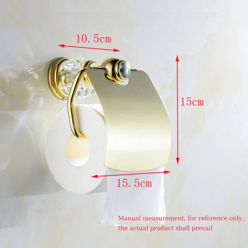 Homeenjoy UK Elegant Gold Brass Toilet Roll Holder with Crystal Accents