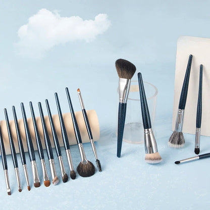 Premium natural goat hair makeup brush set with wooden handles for professional-level makeup application