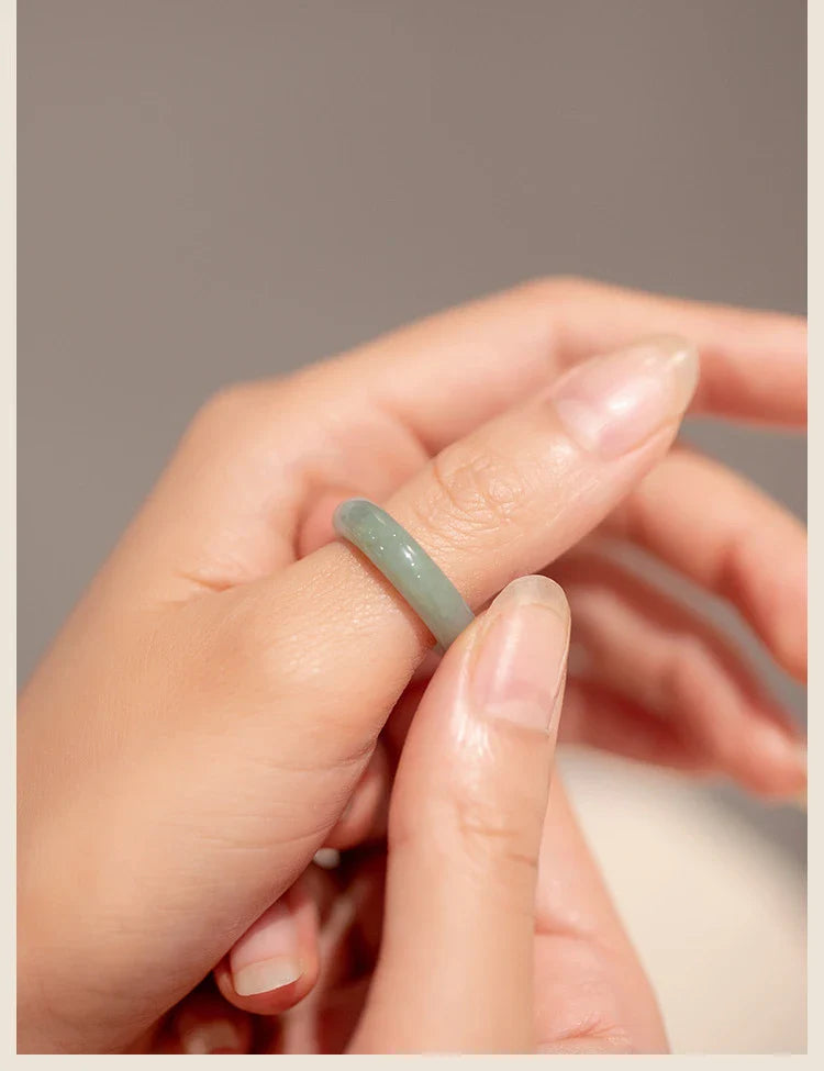 Elegant and minimalist natural jade ring with a smooth, waxy texture and a range of inner diameters for a comfortable fit