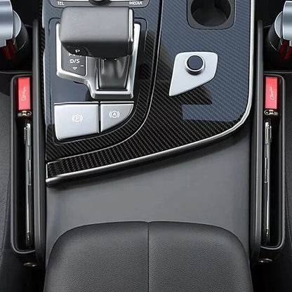 Leather Car Seat Gap Organiser with multiple storage compartments and cup holder, designed for easy installation and a sleek look in your vehicle.