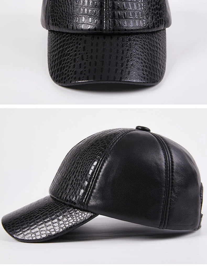 Premium leather hat with adjustable crocodile or snake pattern design, perfect for autumn and winter activities in the UK
