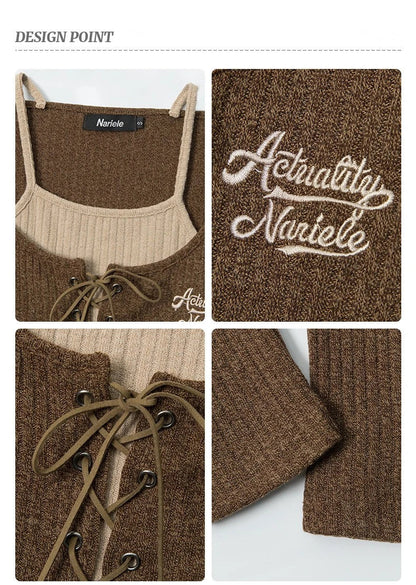 Elegant and cosy embroidered knit cardigan in grey and coffee colours, featuring long sleeves and a slim fit silhouette for stylish British women