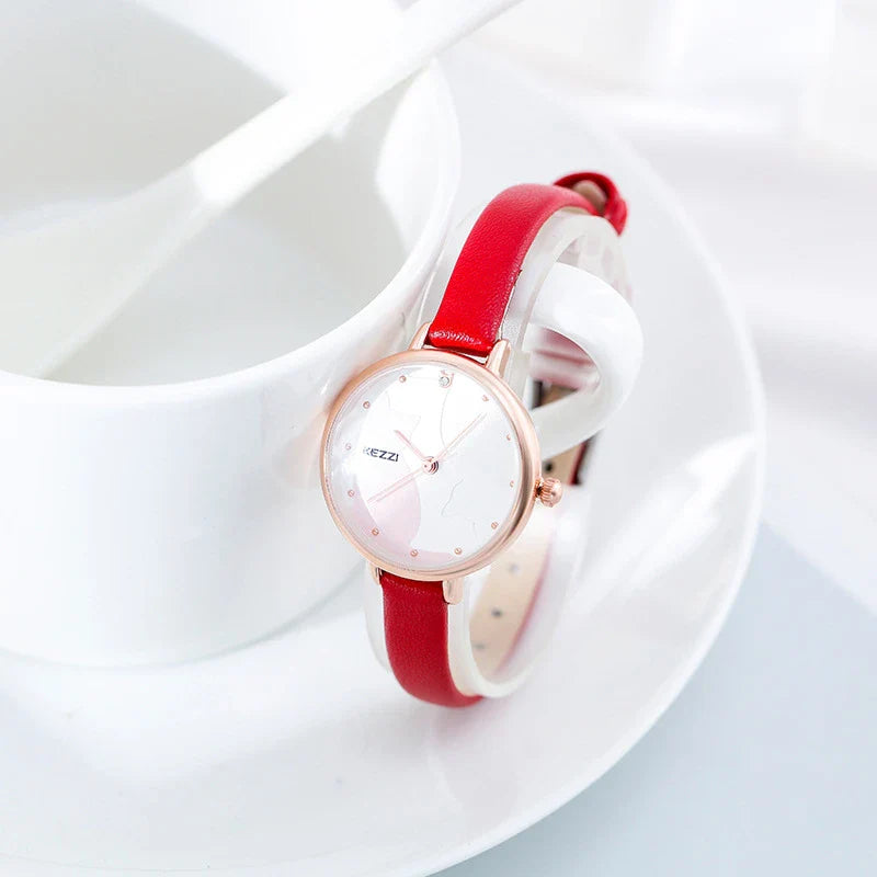 Elegant luxury women's watch with a sleek, minimalist design and a premium PU leather strap