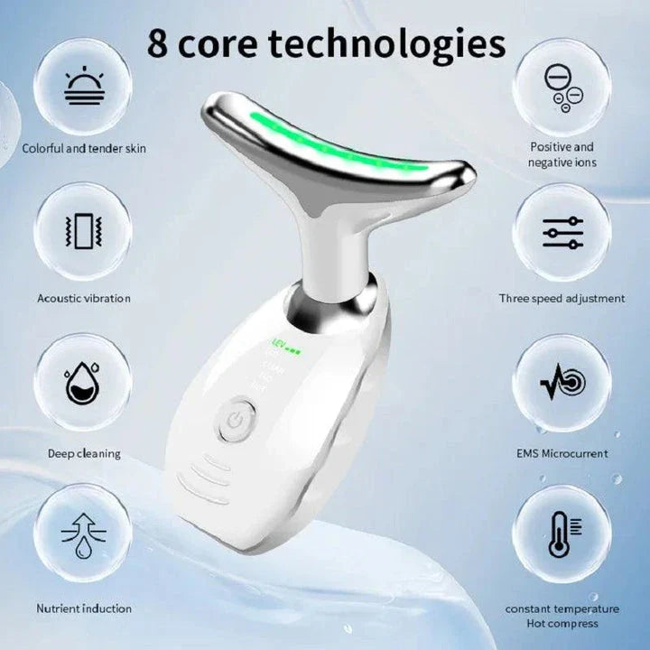 Neck and Face Beauty Device with Colorful LED Photon Therapy for Skin Tightening, Wrinkle Reduction and Double Chin Removal