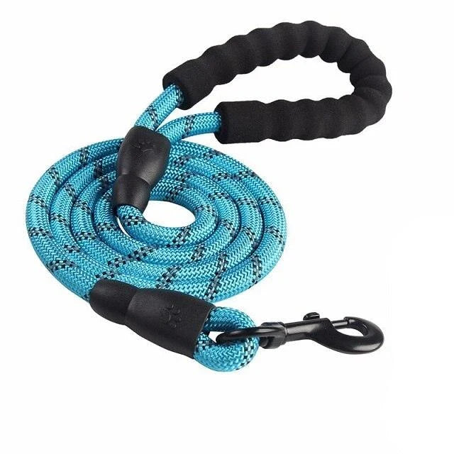 Durable and reflective nylon rope lead for dogs, available in multiple adjustable lengths for enhanced visibility and safety during walks.