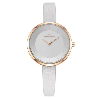 Elegant and water-resistant ladies' fashion watch with a sleek, thin design and premium leather strap