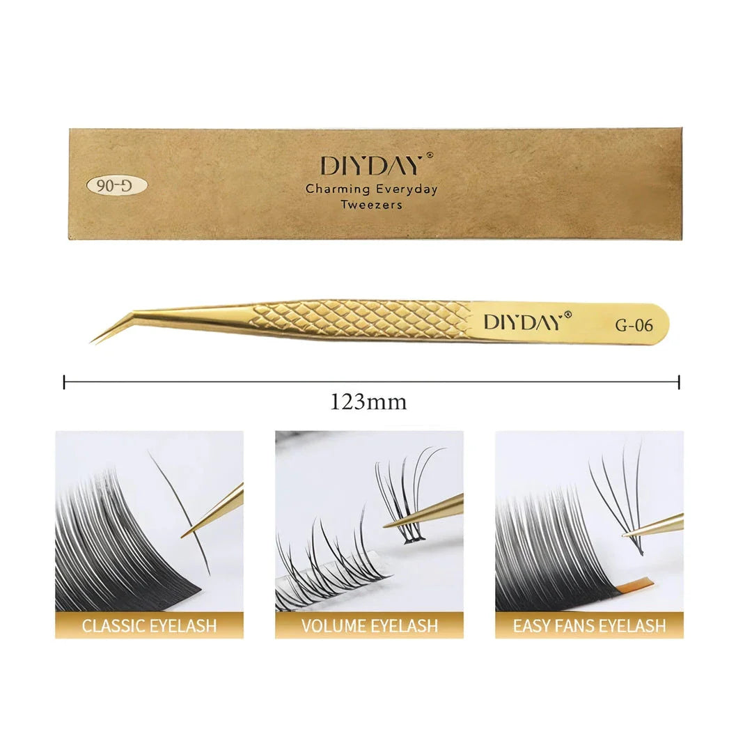 Premium precision anti-slip eyelash extension tweezers made with durable stainless steel for flawless lash application