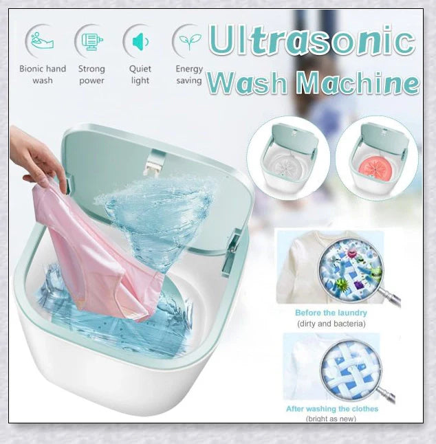 Compact and portable mini washing machine with powerful 18W motor, energy-efficient design, and ultrasonic sterilization for deep cleaning in small spaces