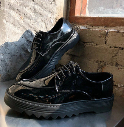 Premium microfiber leather casual shoes with thick rubber sole, low-top design, and striking Korean-inspired details