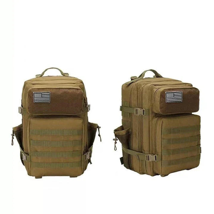 Oxford fabric waterproof backpack with large 45-litre capacity, multiple pockets, and comfortable padded straps for daily use and outdoor adventures