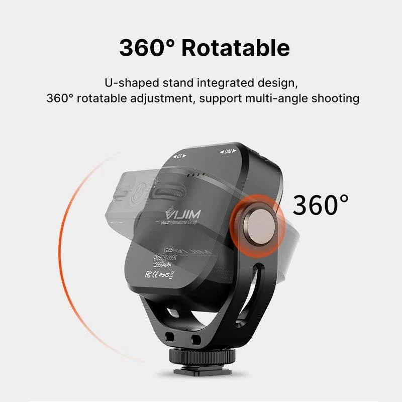 Adjustable bi-colour LED video light with 360-degree rotation bracket, rechargeable and portable fill light for DSLR, SLR and mobile devices