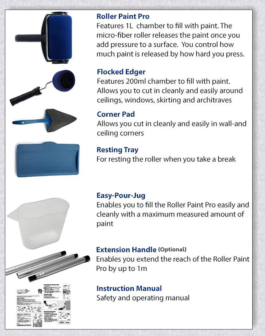 Paint Roller Pro No-Mess Kit with large paint chamber and micro-fibre roller head for flawless, mess-free painting