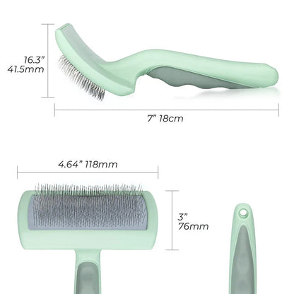 Professional Pet Slicker Brush with 135° angled steel needles, curved brush plate, and non-slip ergonomic handle