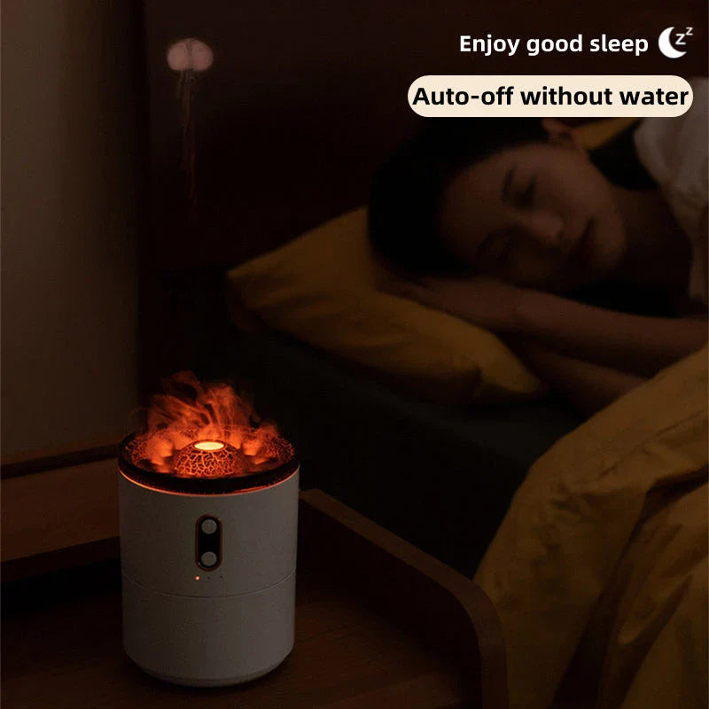 Elegant blue flame electric air humidifier with aromatherapy diffuser and soothing ambient lighting
