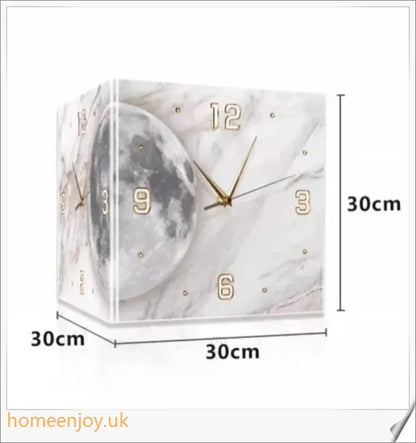 Elegant double-sided corner wall clock with acrylic construction and aluminium hands, providing a modern and minimalist aesthetic for British homes.