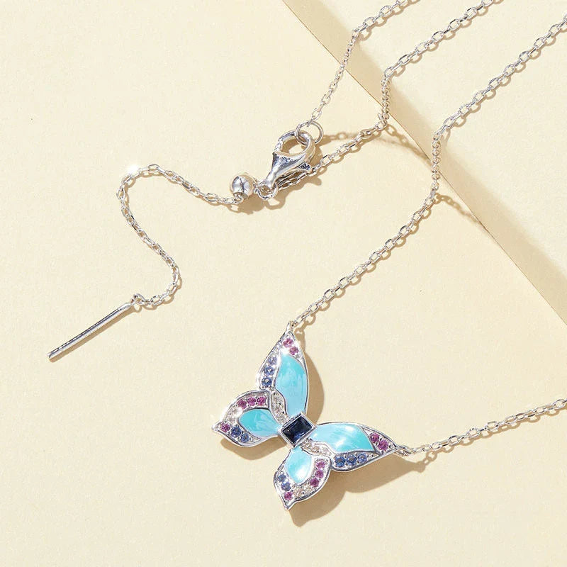 Platinum butterfly necklace with adjustable chain and delicate butterfly pendant