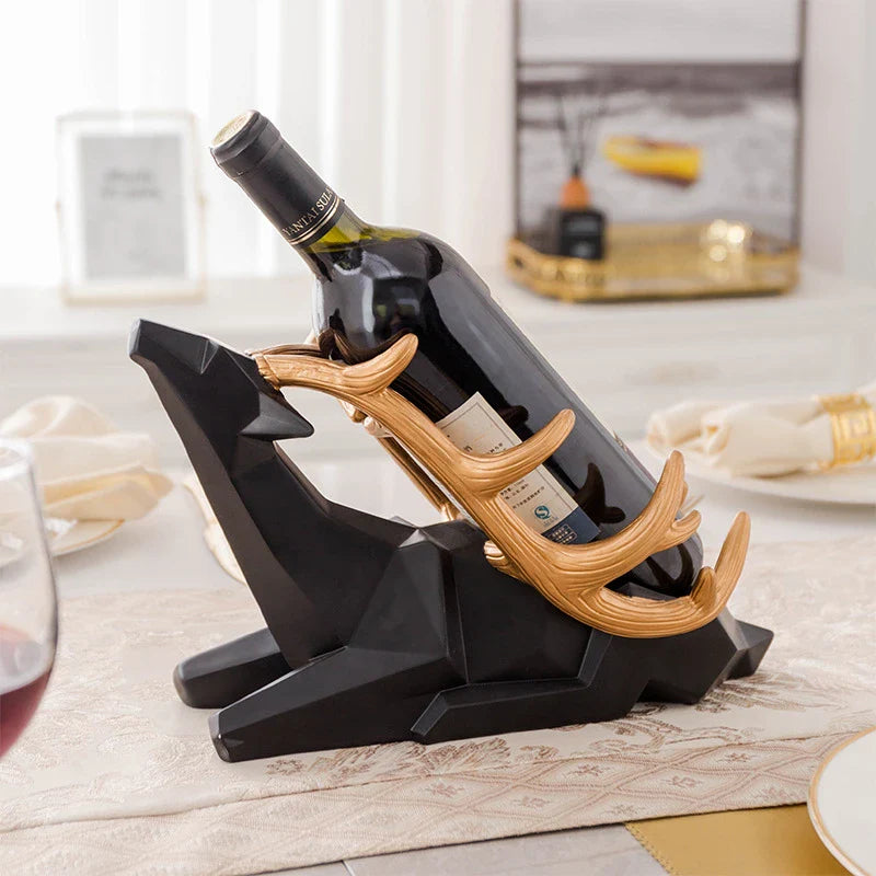 Elegant Nordic-style wine rack with deer decoration, perfect for dining table decor