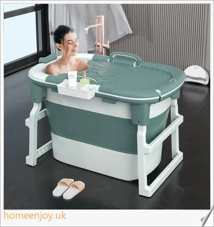 A folding full-body soaking tub made of high-quality plastic, available in green or purple with or without a cover
