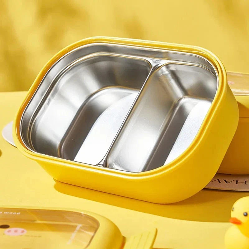 Stainless Steel Bento Lunch Box with two compartments, suitable for healthy and eco-friendly meals