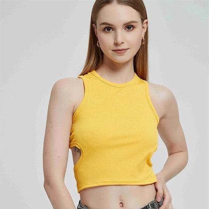 A chic and stylish ribbed knit Y2K tank top in a classic green colour, designed for the fashion-conscious British consumer.