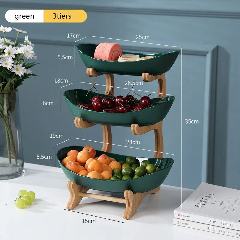 Elegant partitioned oval table plates and tiered fruit bowl with candy and cake trays, perfect for hosting and dining in the UK