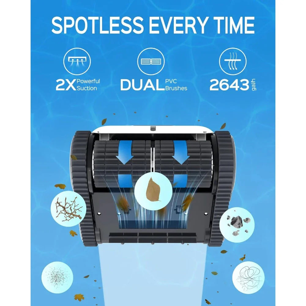 Cordless robotic pool vacuum cleaner with powerful suction and intelligent navigation for effortless cleaning of large in-ground pools