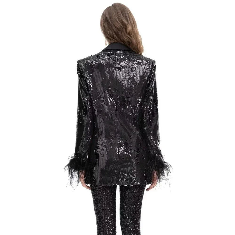 Homeenjoy UK Elegant Feather and Sequin Blazer - A Timeless Statement Piece