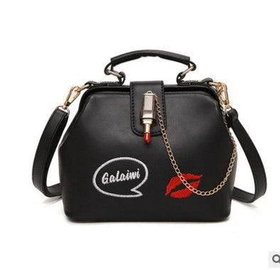 A stylish doctor's bag with a charming lipstick embroidery design, crafted from high-quality PU leather for the UK market.