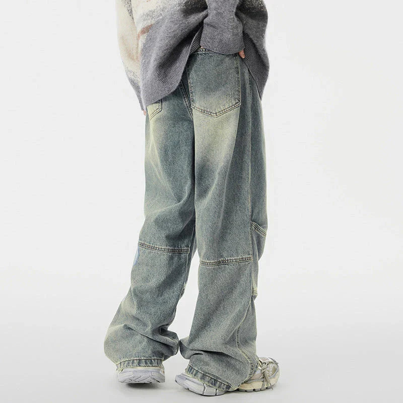 Men's overalls in retro blue denim with zipper fly and comfortable mid-waist design