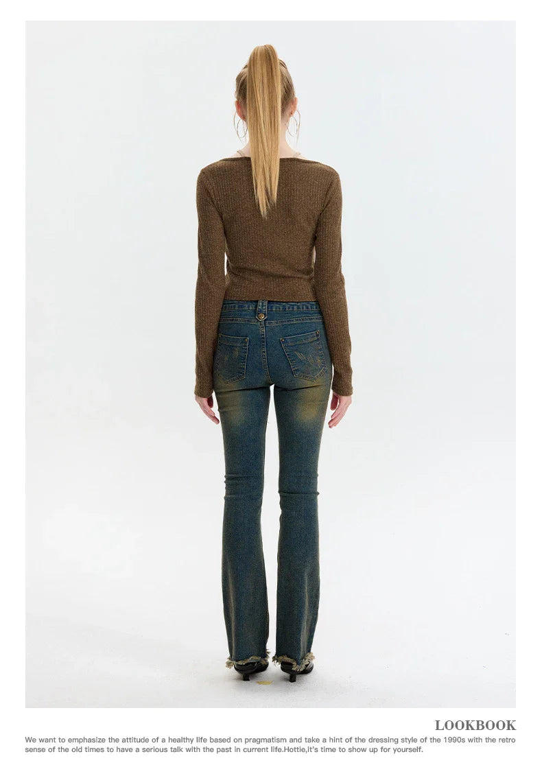 Elegant and cosy embroidered knit cardigan in grey and coffee colours, featuring long sleeves and a slim fit silhouette for stylish British women