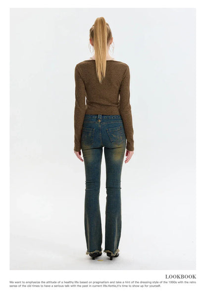 Elegant and cosy embroidered knit cardigan in grey and coffee colours, featuring long sleeves and a slim fit silhouette for stylish British women