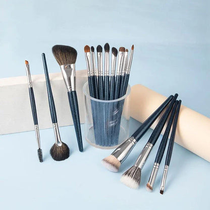Premium natural goat hair makeup brush set with wooden handles for professional-level makeup application