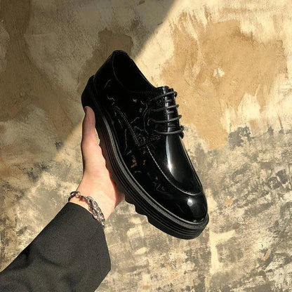 Premium microfiber leather casual shoes with thick rubber sole, low-top design, and striking Korean-inspired details