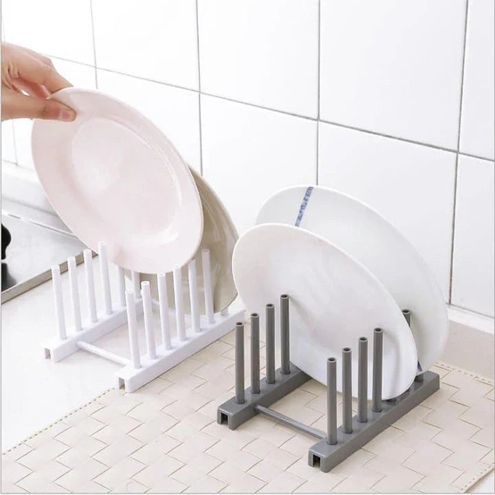 Premium kitchen plate and lid organiser rack with adjustable dividers and sleek white design