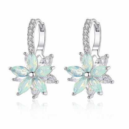 Elegant snowflake zircon earrings with a multicolour charm, crafted with premium copper for long-lasting wear and style.