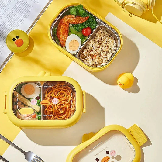 Stainless Steel Bento Lunch Box with two compartments, suitable for healthy and eco-friendly meals