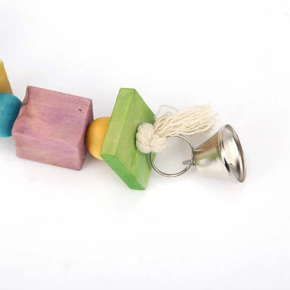 Premium eco-friendly parrot toy with wooden pieces and soothing jingle bells, perfect for sustainable playtime