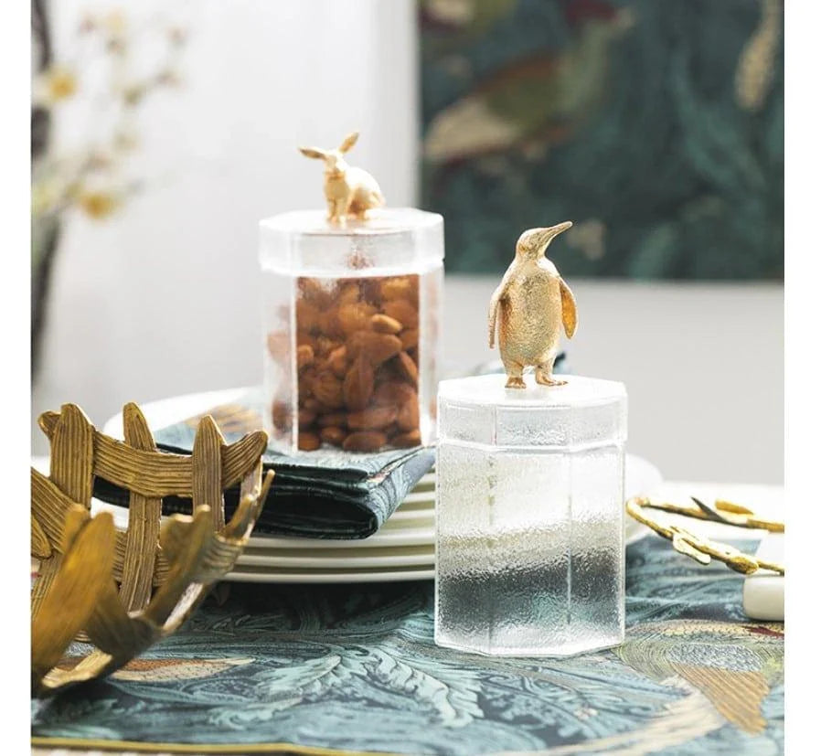 Premium glass food storage jar with a stylish rabbit-shaped lid, ideal for storing dry goods, snacks, and homemade preserves in the kitchen.